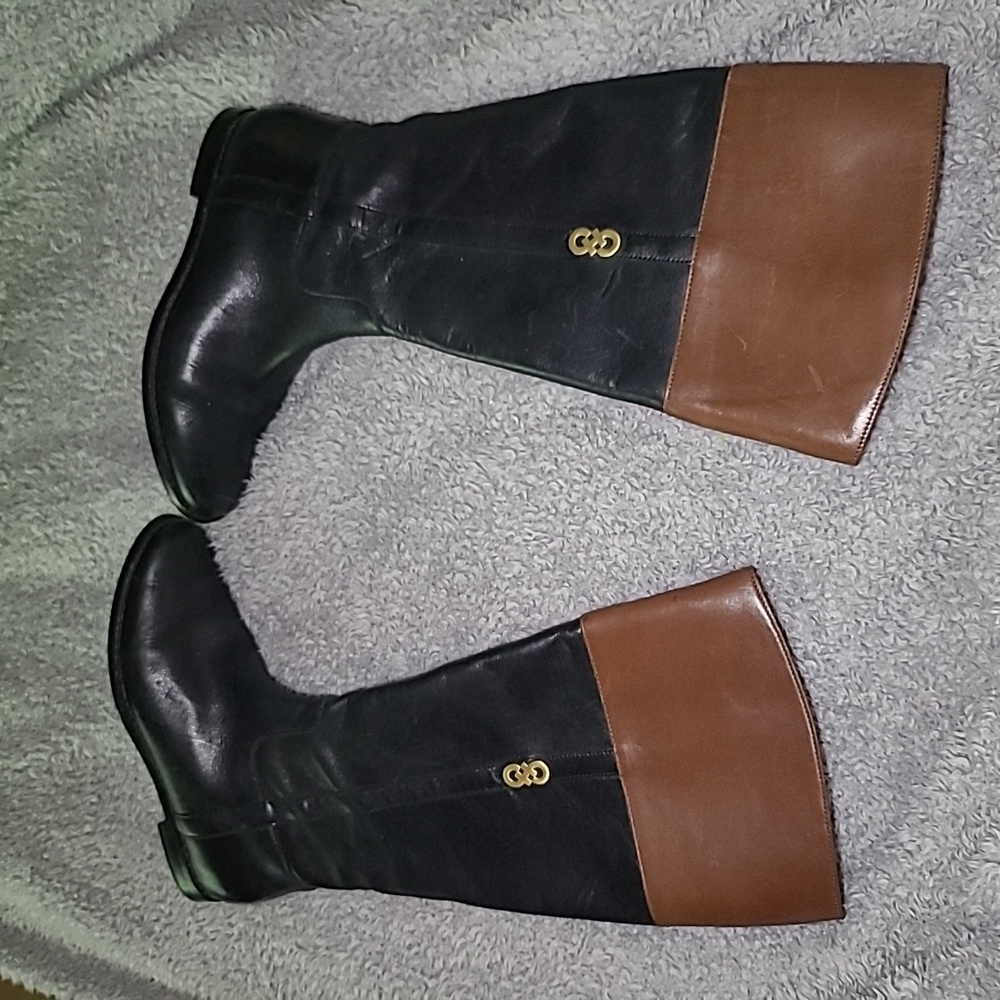 Cole Haan Size 5.5 B Black & Brown Leather Knee High Riding Boots